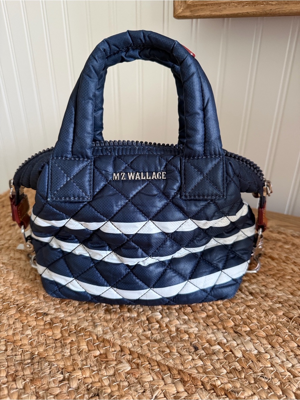 MZ Wallace Navy/White Striped Micro Sutton Bag Small